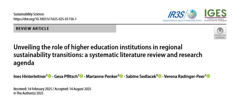Erste UNIRE-Publikation: „Unveiling the role of higher education institutions in regional sustainability transitions: a systematic literature review and research agenda“